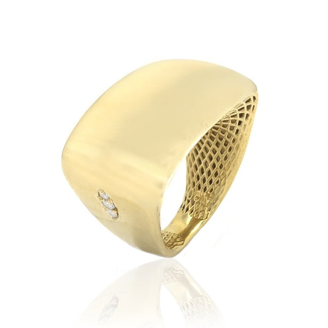 Anel em Ouro Formato Retangular com Diamantes