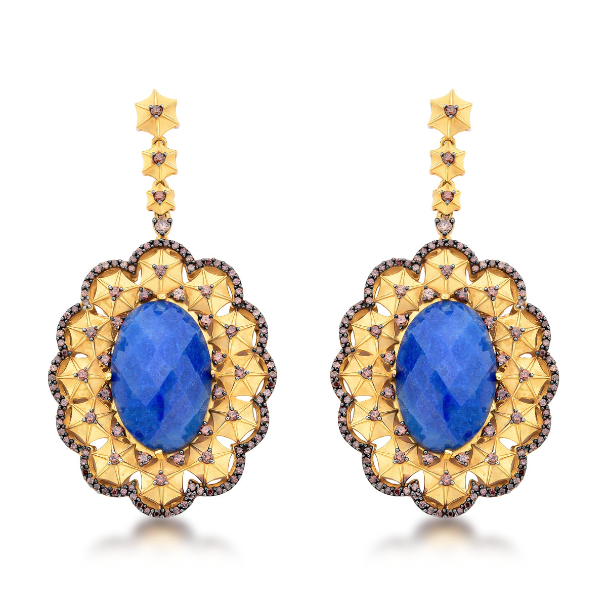 Brinco em Ouro com Diamante Chocolate e Lapis Lazuli Paris La Belle