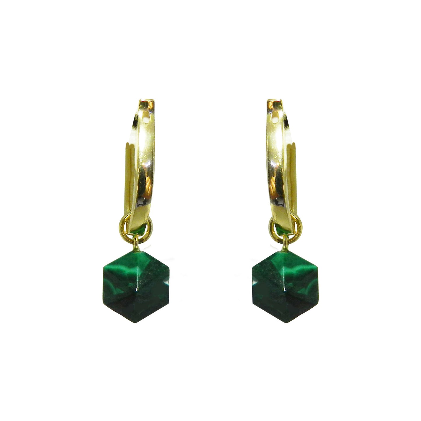 Brinco Argola em Ouro com Hexagonal de Malaquita Laços Que Curam