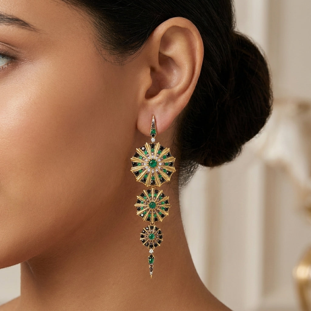 Brinco em Ouro com Esmeralda e Diamantes Paris La Belle