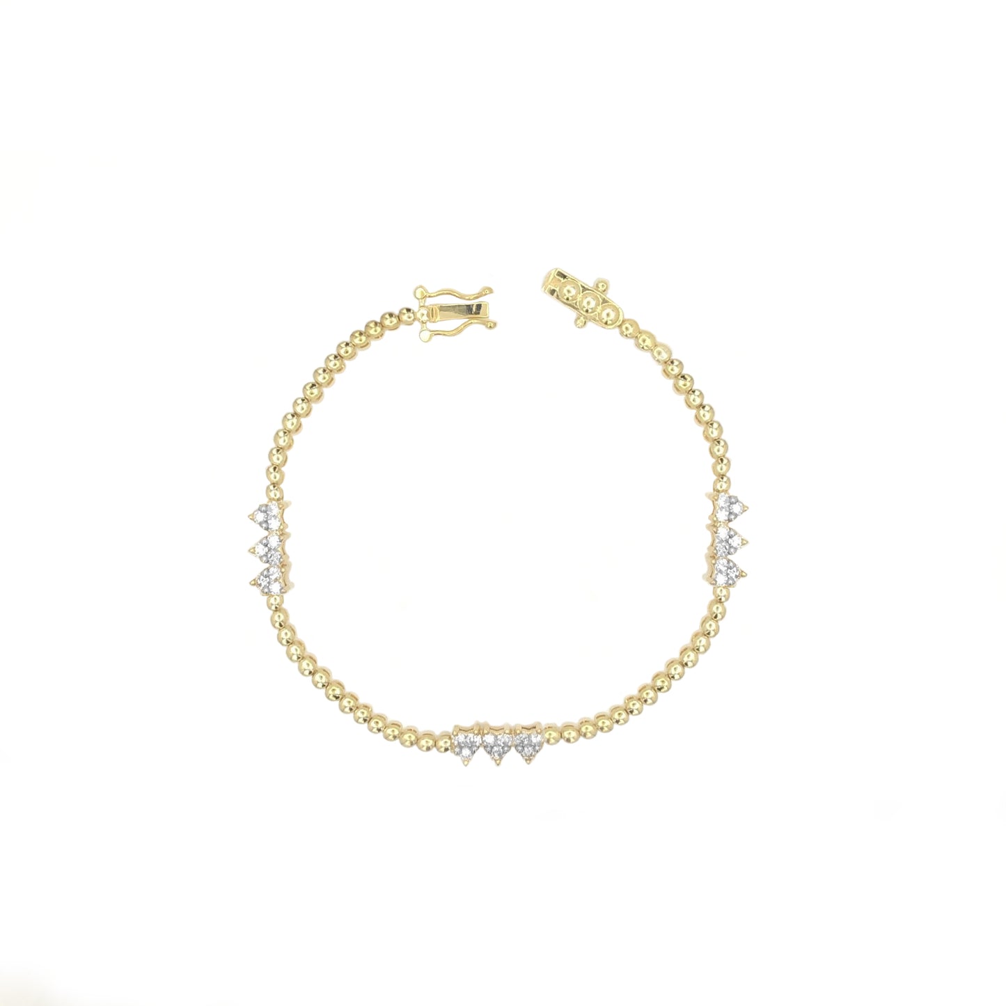 Pulseira em Ouro Bolinhas com Trio de Coração Invisível entre as bolinhas
