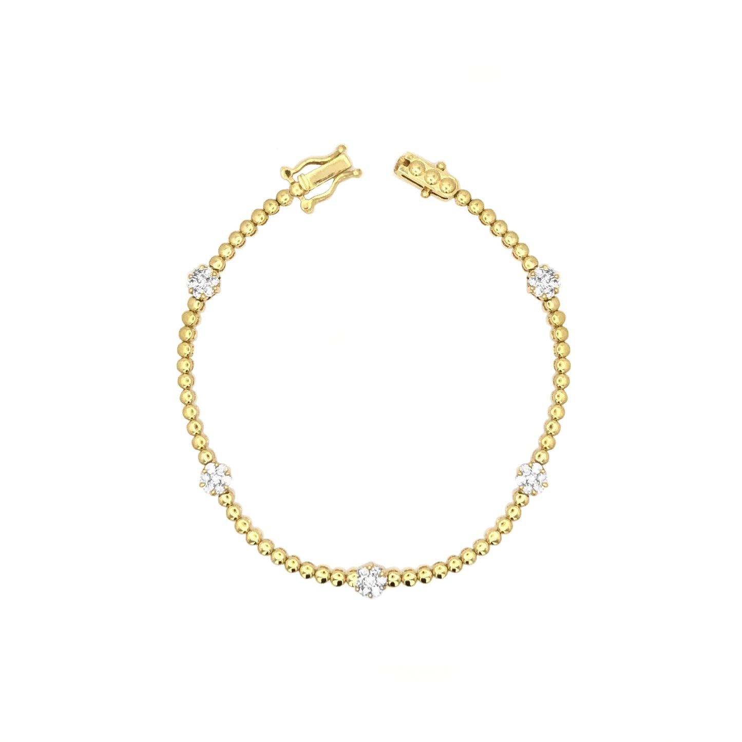 Pulseira em Ouro Riviera com Florzinhas com Brilhantes