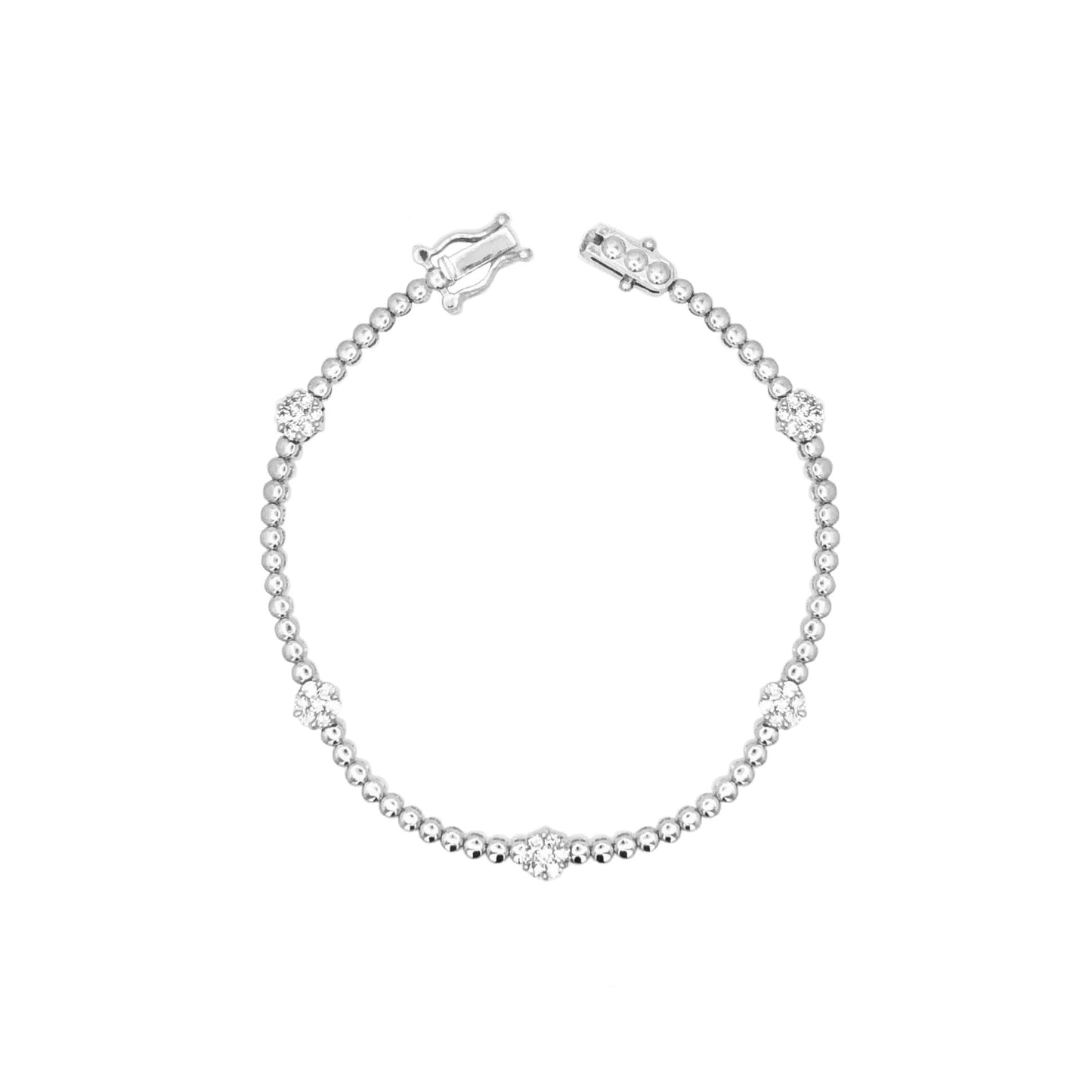 Pulseira em Ouro Riviera com Florzinhas com Brilhantes