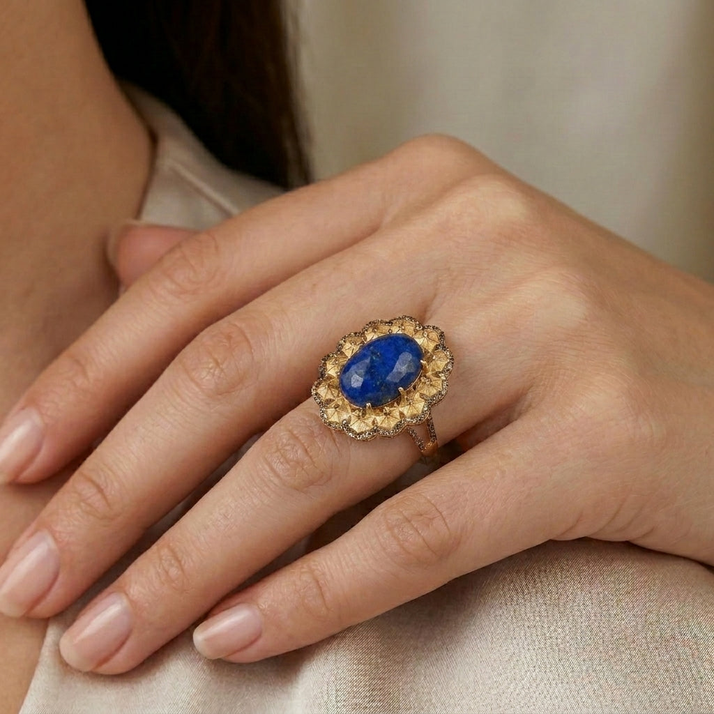Anel em Ouro Diamante Chocolate e Lapis Lazuli